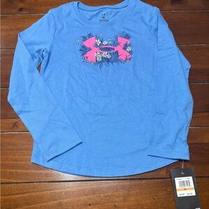 Under Armour Kids Blue Tee with Pink Floral Logo